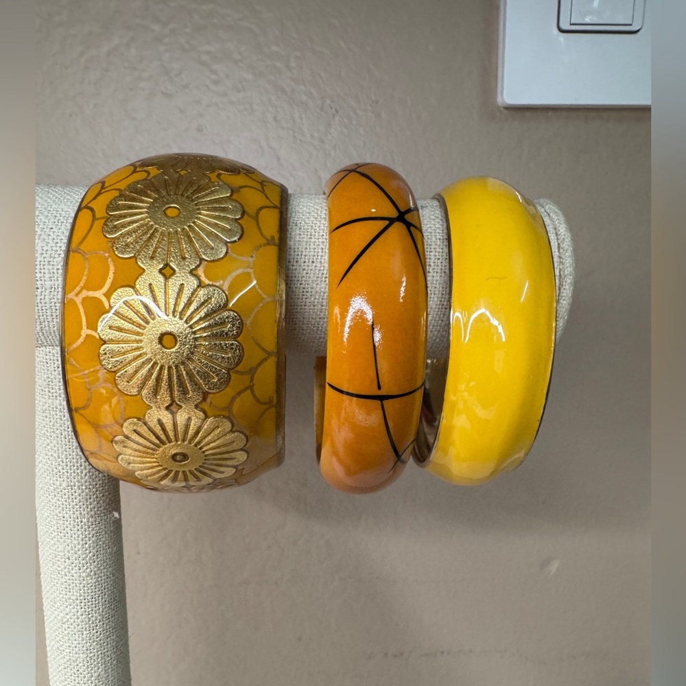 Women mustard yellow orange bangle bracelet bundle